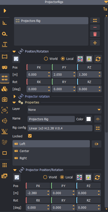 Projector rig configuration UI